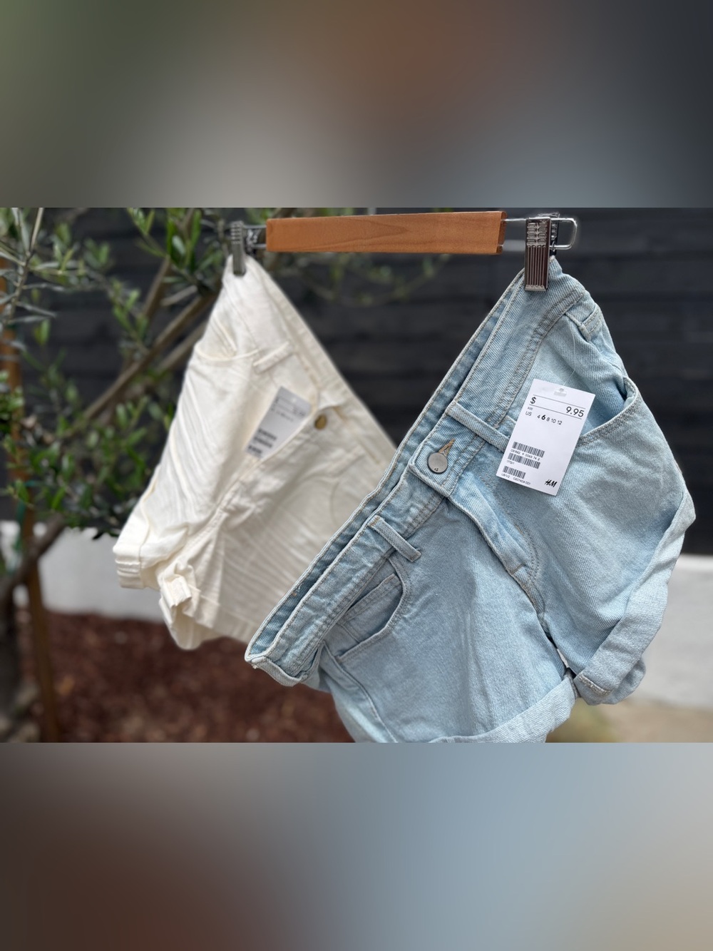 H&M Light Blue and Cream Jean Short Lot Of 2